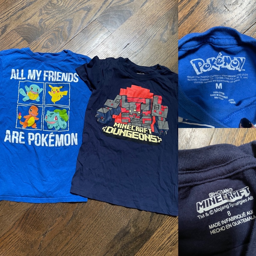 Minecraft Pokémon boys t shirt bundle size M/8